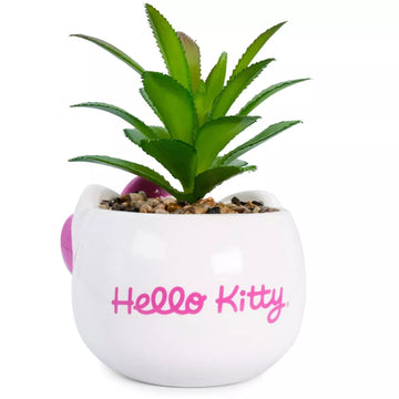 Mini macetero de cerámica de 3 pulgadas con cara de Hello Kitty de Sanrio y suculenta artificial