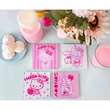 Posavasos de vidrio con leche de fresa de Hello Kitty de Sanrio (juego de 4) - Rosa
