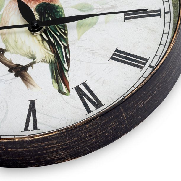 Westclox Countryside 12" Bird Round Wall Clock in Metal - Black/Cream