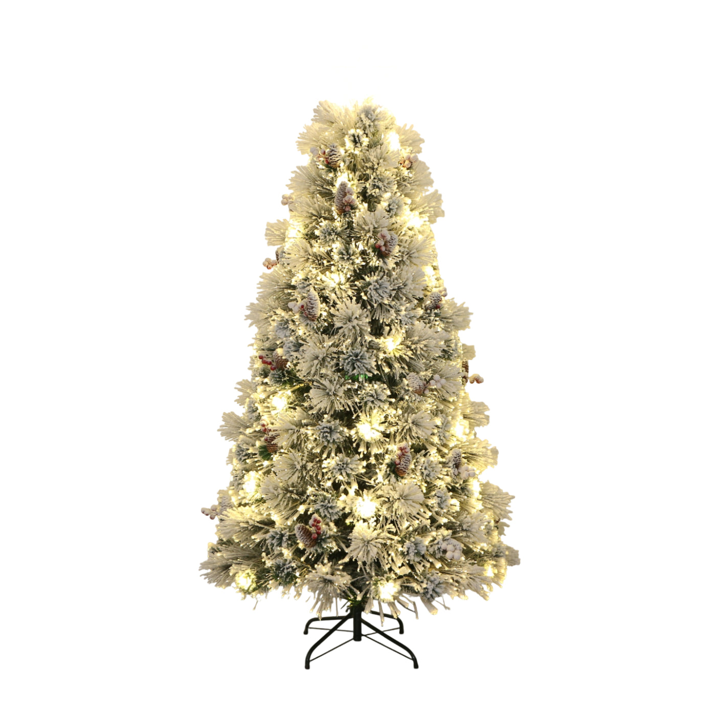 Árbol de Navidad de fibra óptica con copos de nieve, piñas y frutos rojos de TOI de 6 pies