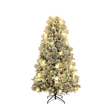 The Outdoor Institute 6' Snow Flocked Fiber Optic Christmas Tree with Cones and Red Berries