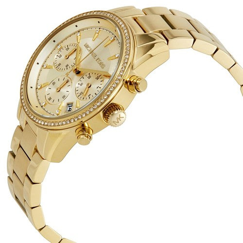 Michael Kors Women's Ritz Chronograph Round Gold Dial Stainless Steel Bracelet Watch - Gold