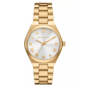 Michael Kors Lennox Women's 37mm Gold-Tone Bracelet Watch - White Sunray Dial