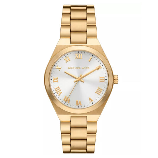 Michael Kors Lennox Women's 37mm Gold-Tone Bracelet Watch - White Sunray Dial