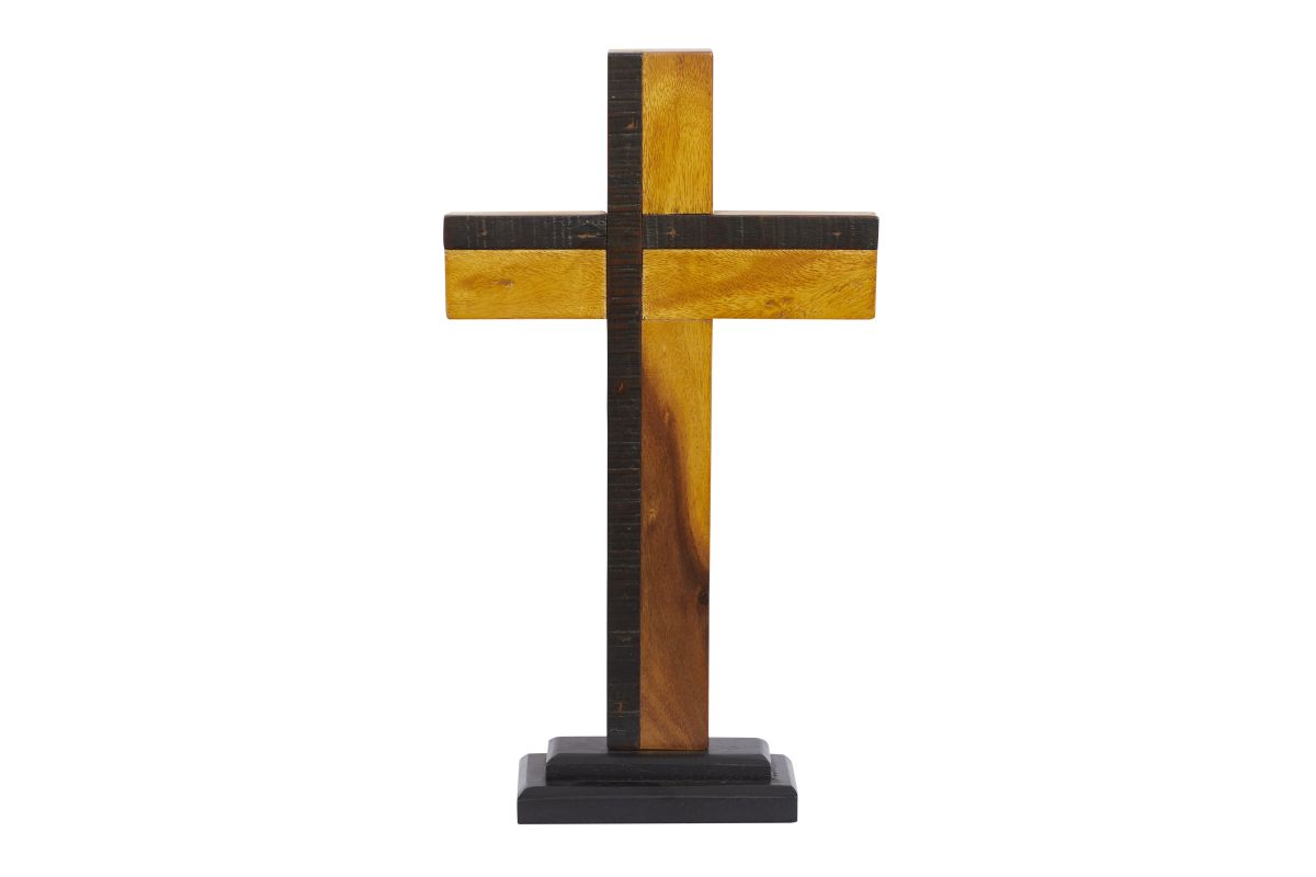 UMA Enterprises Rustic 21" Wood Cross Sculpture - Brown