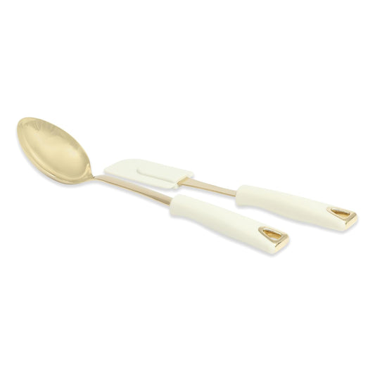 Martha Stewart 143817 Kitchen Scraper and Spoon (2 Piece) Set - Linen/Gold