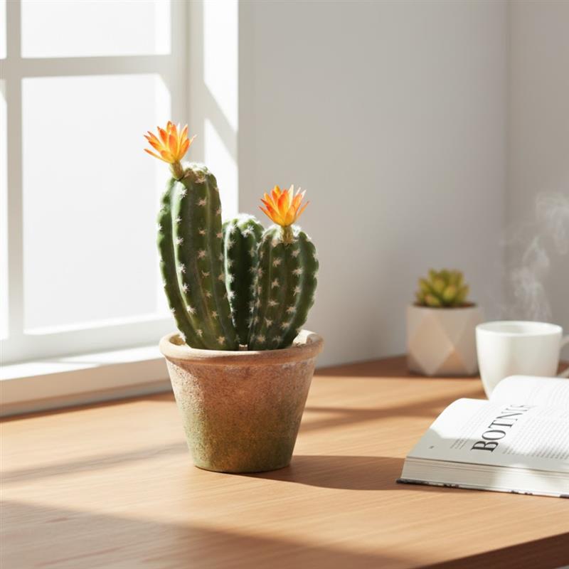 Allstate Floral 12.5" Blooming Artificial Column Cactus Plant with Papier Mache Pot - Green