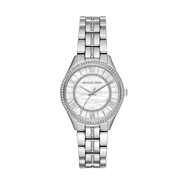 Michael Kors Mini Lauryn Pave Women's 33mm Silver-Tone Bracelet Watch - Mother of Pearl Dial
