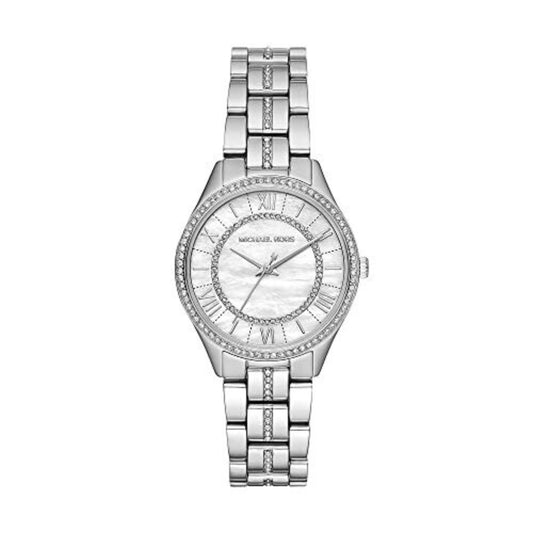Michael Kors Mini Lauryn Pave Women's 33mm Silver-Tone Bracelet Watch - Mother of Pearl Dial