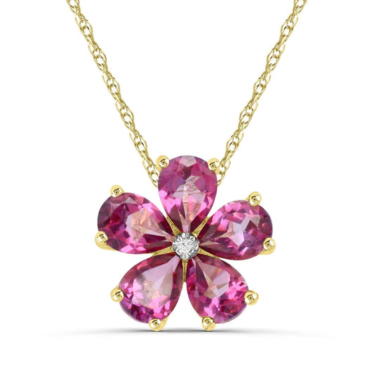 10K Yellow Gold Flower Ruby Necklace