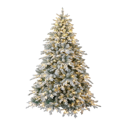 Árbol de Navidad preiluminado con puntas de nieve flocadas de TOI de 8 pies con luces LED blancas cálidas de 450 T