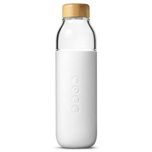 Botella de agua de vidrio Soma de 17 oz con funda de silicona, color blanco