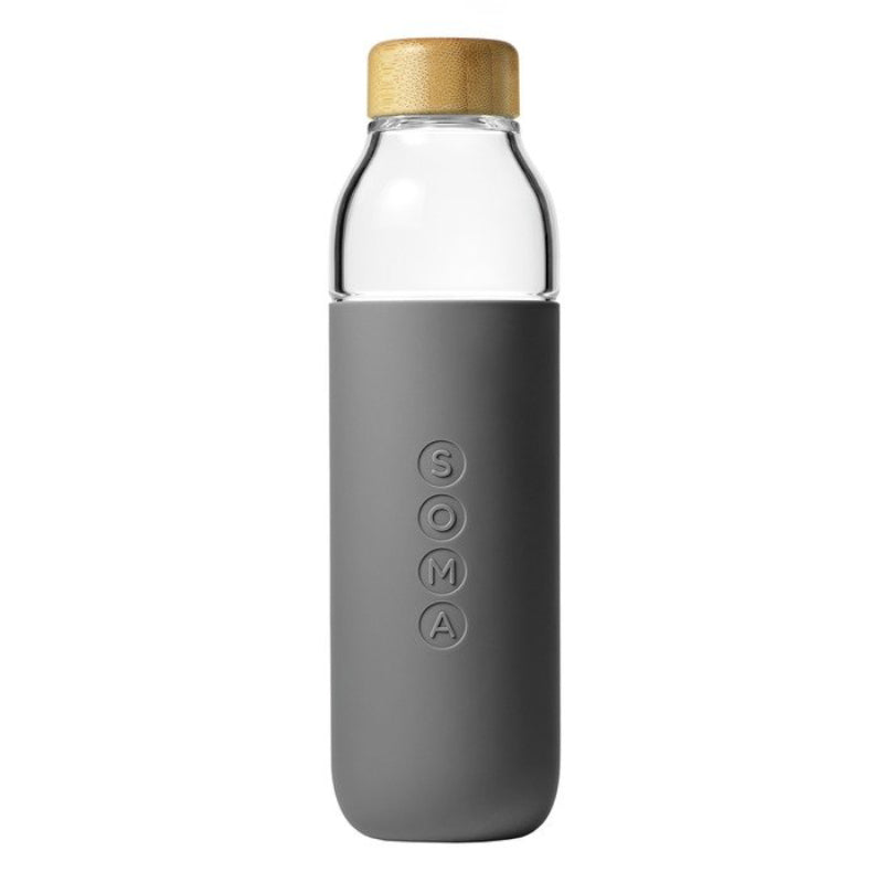 Botella de agua de vidrio Soma de 17 oz con funda de silicona - Gris