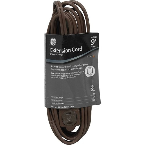 Cable de extensión polarizado para interiores de 2 hilos de calibre 16 de GE, de 9 pies, color marrón