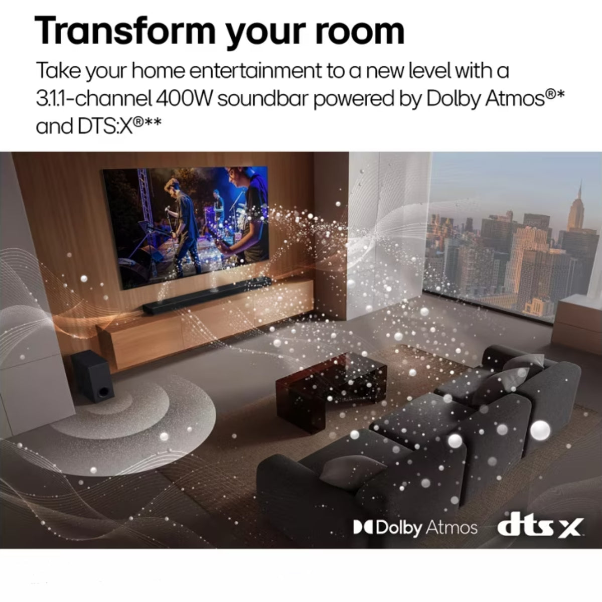 Sistema de barra de sonido LG S70TY de 3.1.1 canales para TV con Dolby Atmos - Negro