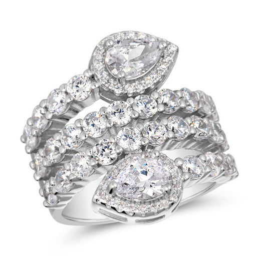 Anna Zuckerman Elizabeth 60 Women's 6 ct. Diamond Crystalline Point Cobra Snake Ring in Platinum-Plating over 925 Sterling Silver - Size 9