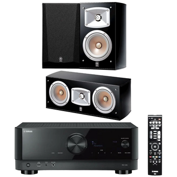 Bundle: Yamaha RX-V4A 5.2 Channel 8K AV Receiver + Yamaha NS-333 5" 2-Way Bass Reflex Bookshelf Speakers + Yamaha NS-C444 2-Way Acoustic Suspension Center Speaker