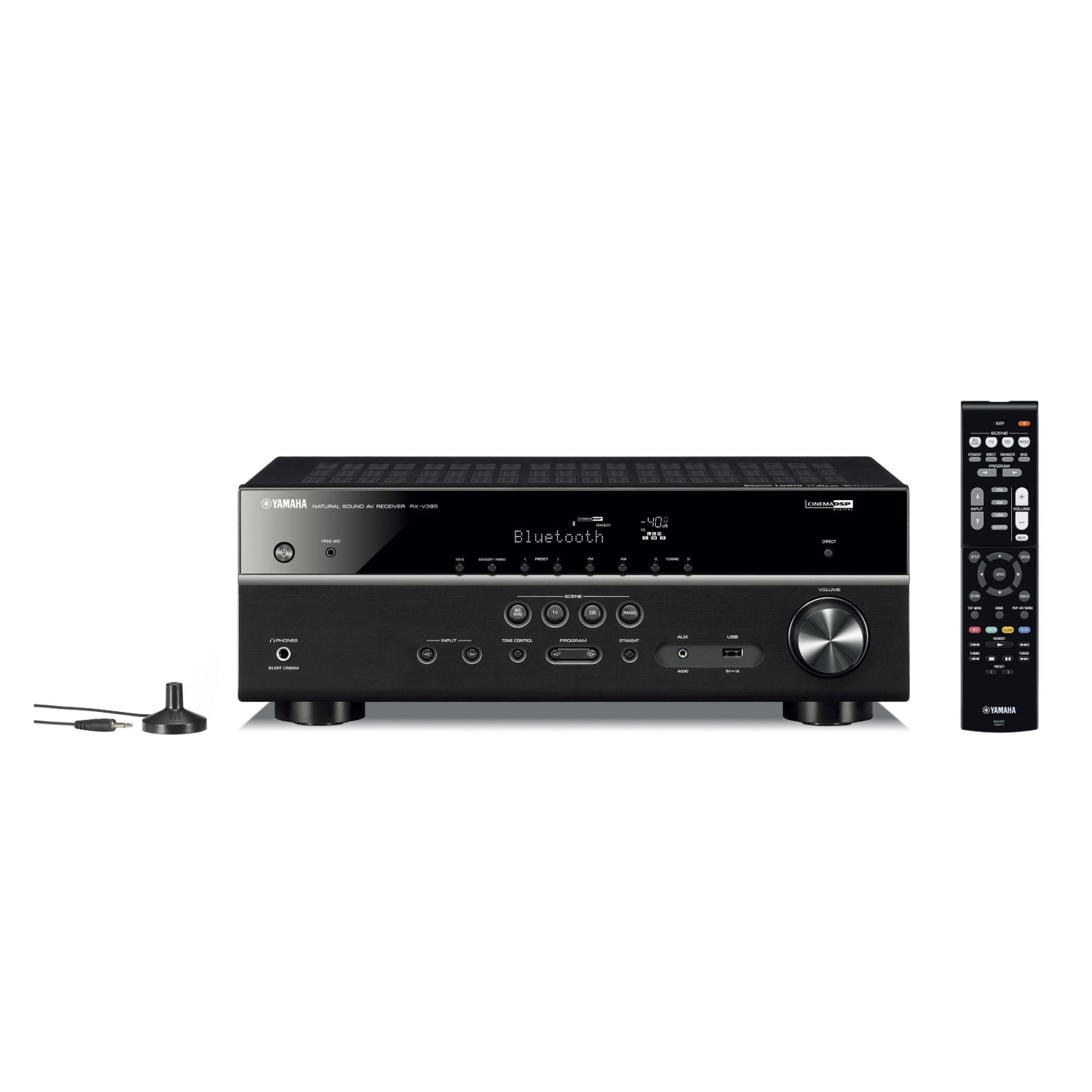 Bundle: Yamaha RX-V385 5.1-Channel Home Theater Receiver with Remote + Yamaha NS-P150PN Center and Surround Speaker Package + Yamaha NS-SW050 8" 100W Subwoofer