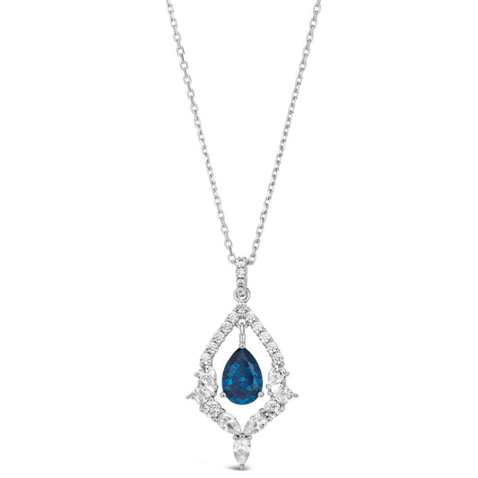 Anna Zuckerman Elizabeth 06 20" 2.5 ct. Diamond Crystalline & 2 ct. Blue Sapphire Lady Monarch Necklace in Platinum Plating-over 925 Sterling Silver