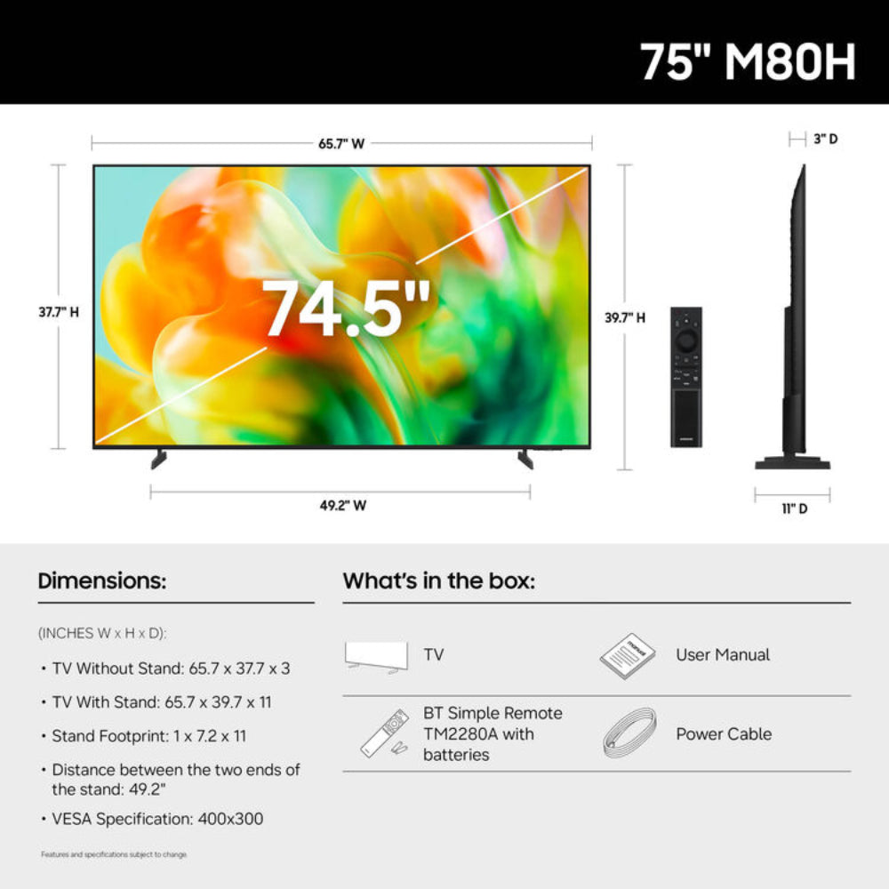 Samsung 75" M80H Mini LED 4K AI Smart Tizen TV