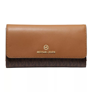 Cartera grande con tres pliegues y dije Jet Set de Michael Kors, marrón/bellota