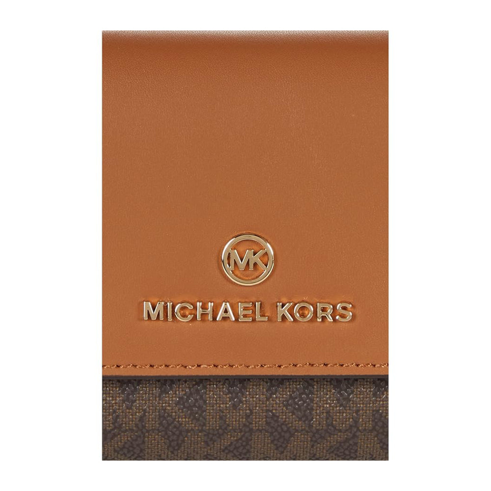 Cartera grande con tres pliegues y dije Jet Set de Michael Kors, marrón/bellota