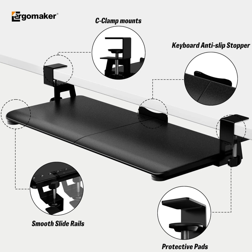 Ergomaker Under Desk Keyboard Tray - Black