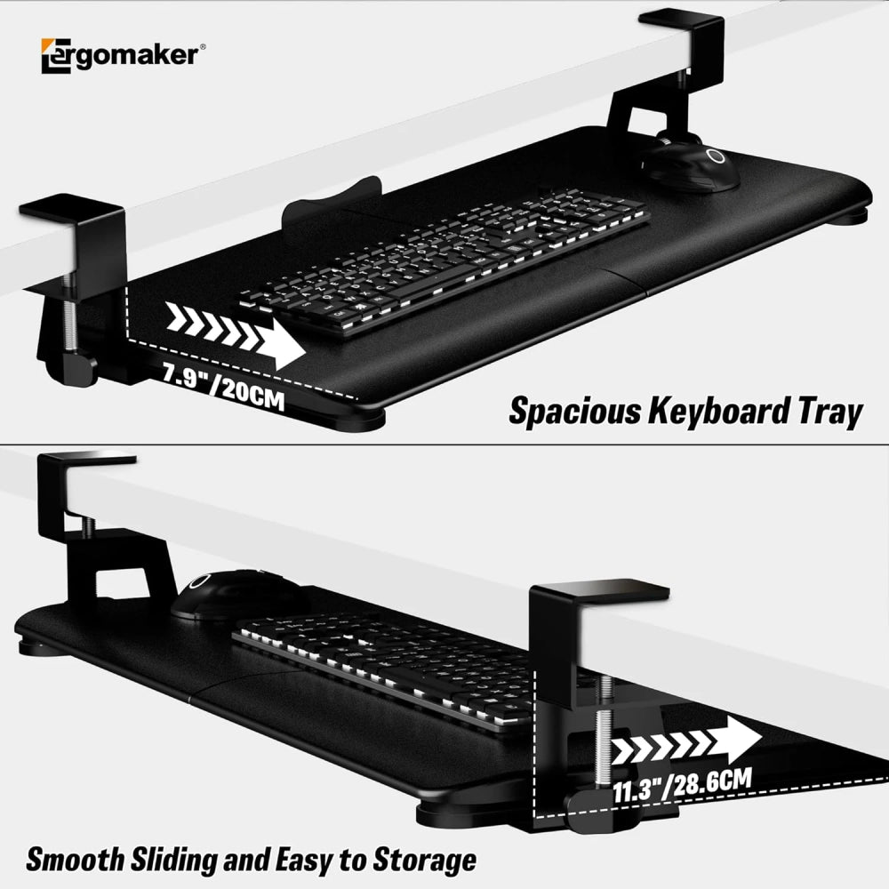 Ergomaker Under Desk Keyboard Tray - Black