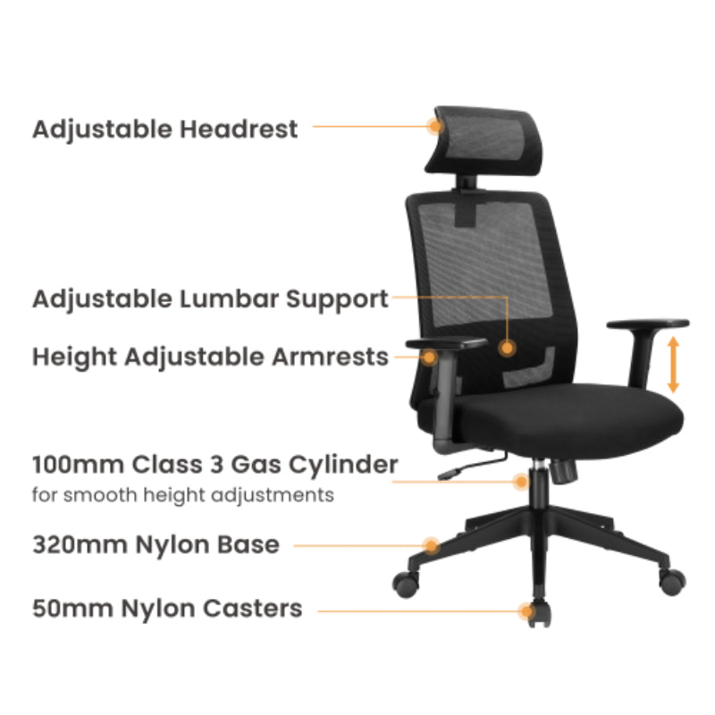 Black Widow Ergonomic Office Chair with Adjustable Lumbar Support - Black