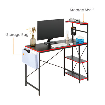 Rectangle Gaming Desk with Storage Shelves by Black Widow