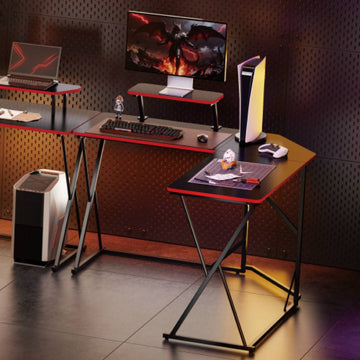 Corner Gaming Desk with Monitor Riser by Black Widow