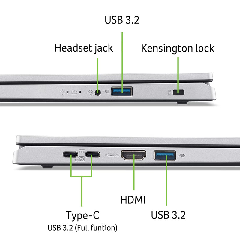 Acer AG15-21PT-R746 15.6" Aspire Go 15 Laptop - AMD Ryzen 3 7320U with 8GB Memory - 256GB PCIe Gen3 NVMe SSD - Silver