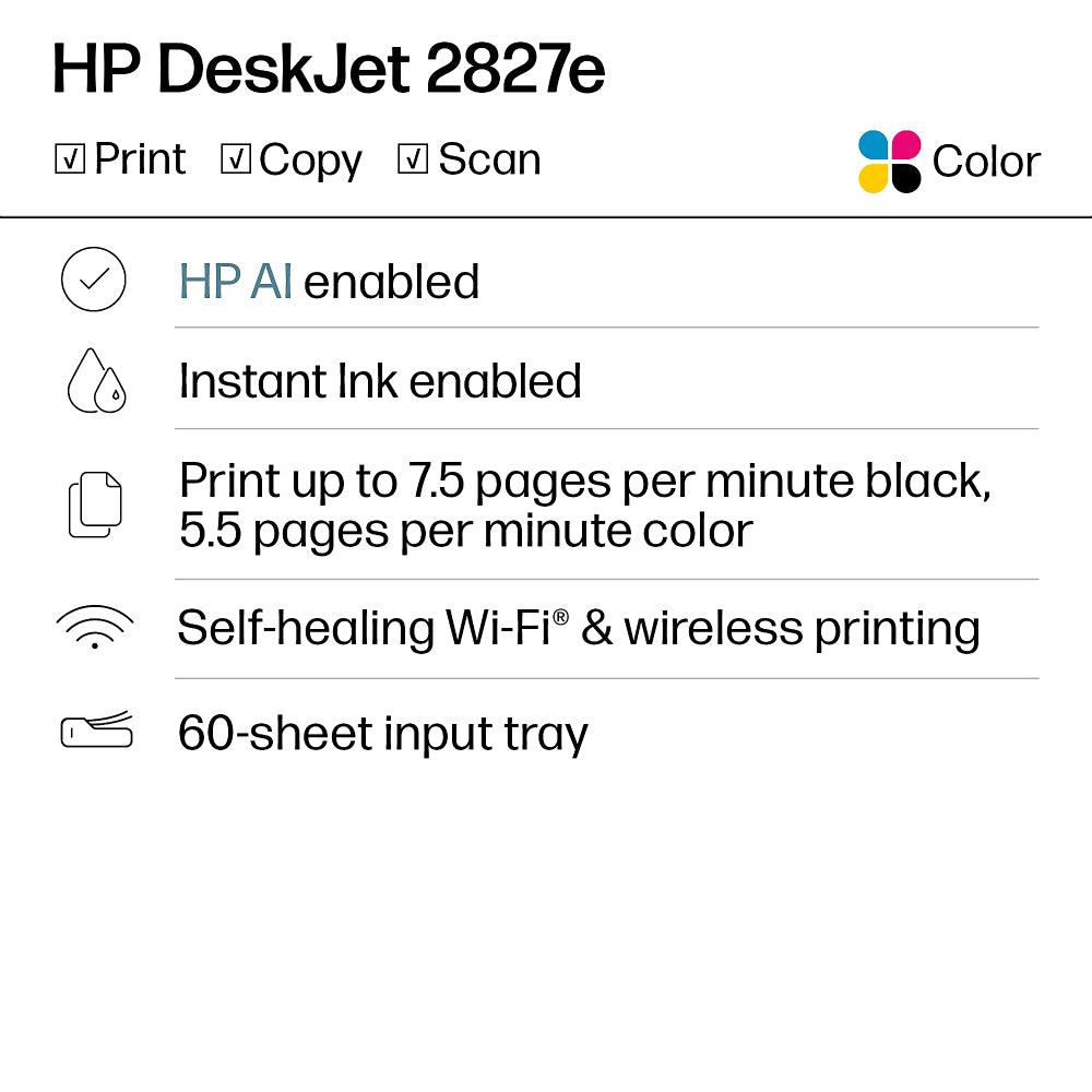 HP DeskJet 2827e All-in-One Printer - White
