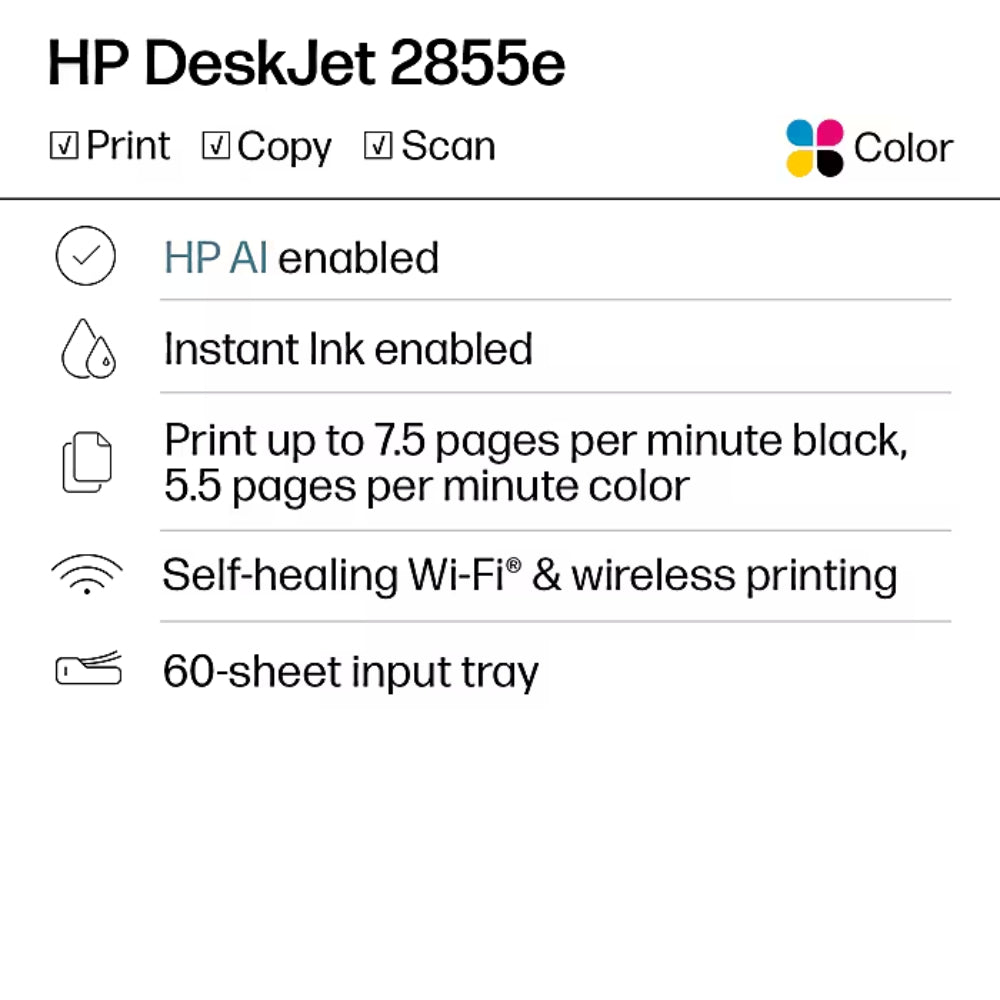 HP DeskJet 2855e Wireless All-in-One Printer - White