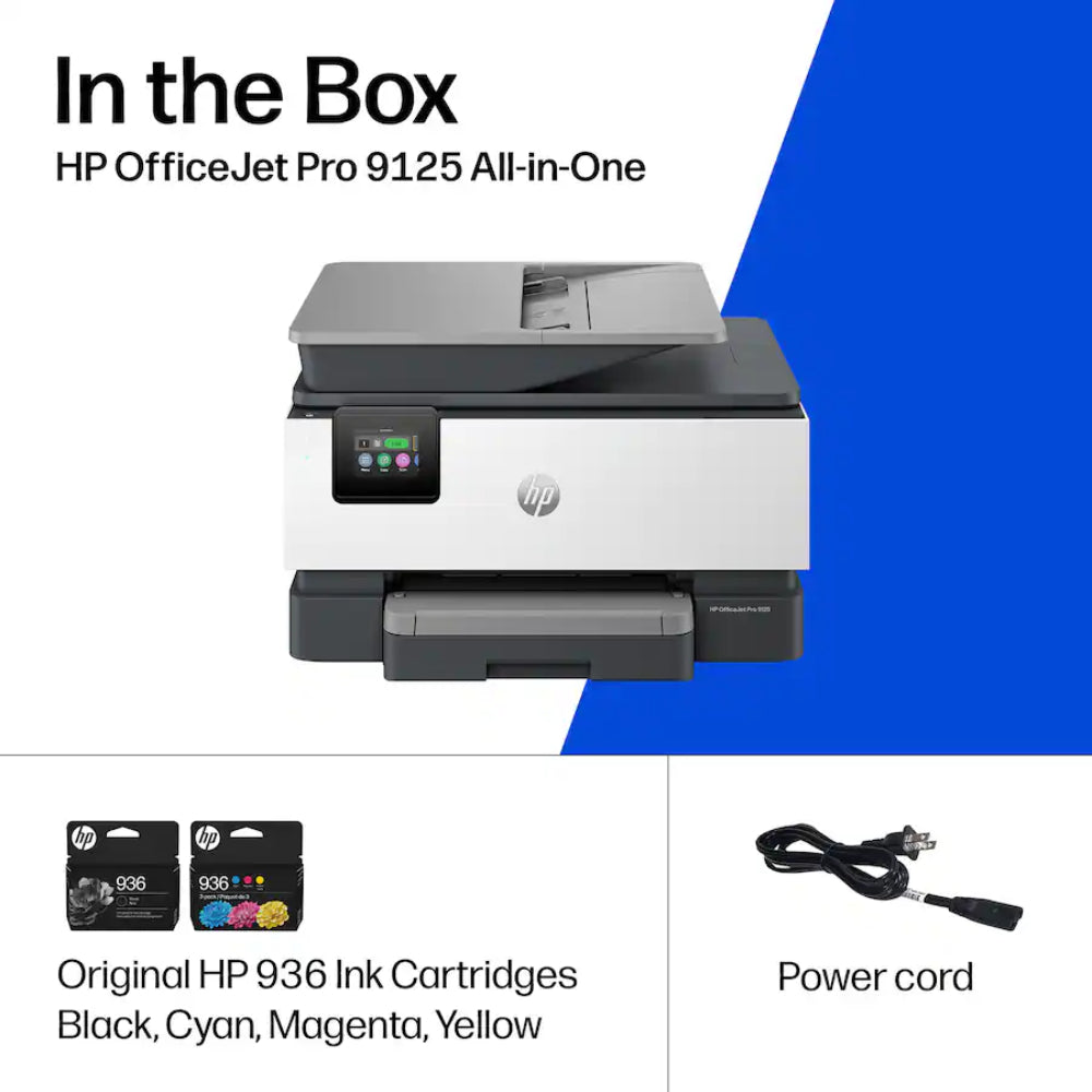 HP OfficeJet Pro 9125 Wireless AI Enabled All-in-One Inkjet Printer with Ink - White