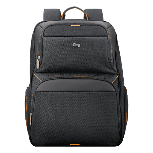 SOLOD Urban Pro 17.3 Inch Laptop Backpack - Black With Orange Accents, Tablet Pocket, Business Computer Bag