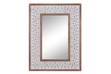 Decmode Rectangular White & Natural Wood Wall Mirror