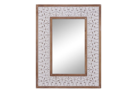 Decmode Rectangular White & Natural Wood Wall Mirror