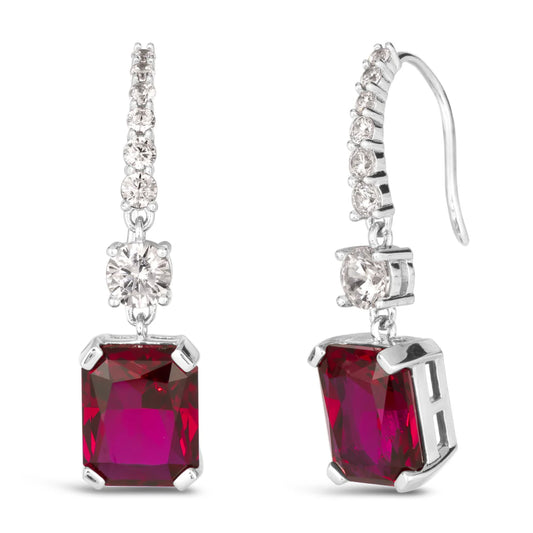 Anna Zukerman Diana 08 Women's 6 ct. Ruby and Diamond Crystalline Sonata 6 Drop Earrings in Platinum-Plating over 925 Sterling Silver