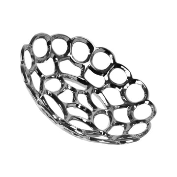 Urban Trends Collection Contemporary 14.5" Round Ceramic Concave Tray - Silver