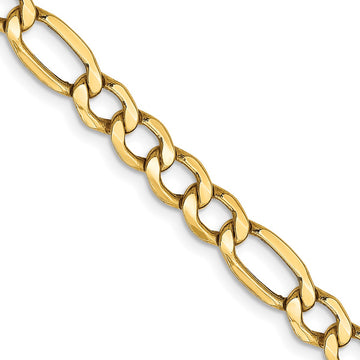14K Yellow Gold Unisex 24" Semi-Solid Figaro Chain