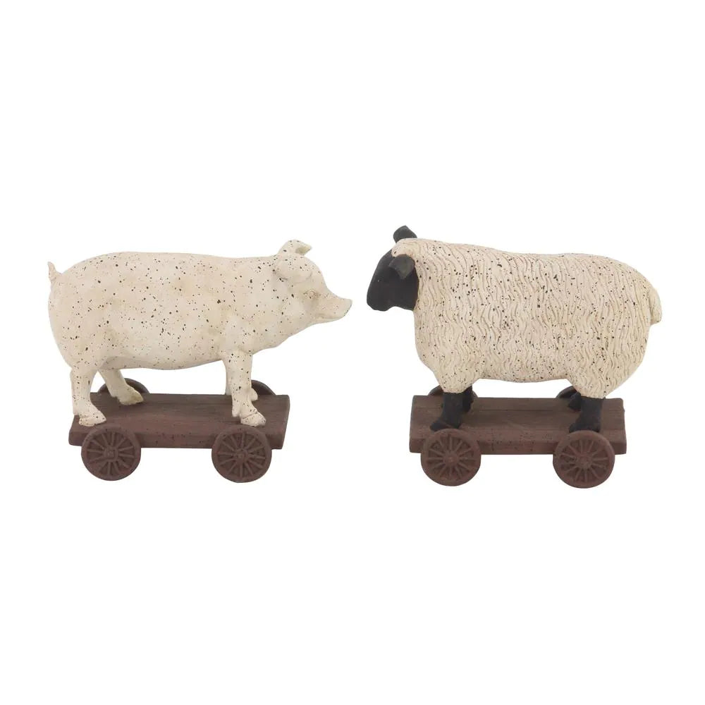 UMA Enterprises Polystone Farmhouse Farm Animal Sculpture Set of 2, White
