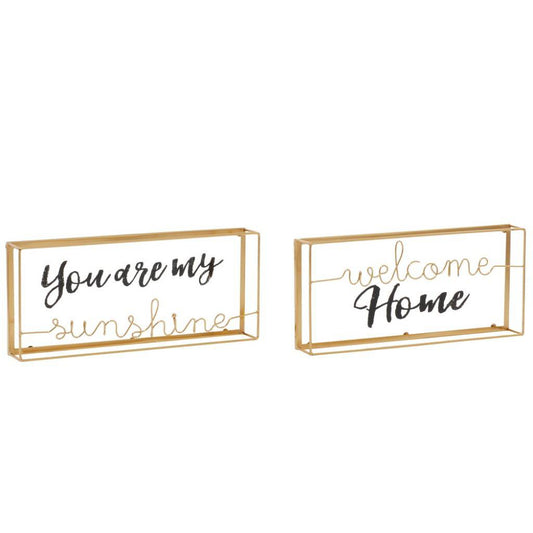 UMA Enterprises Contemporary Home Glass Decorative Signs in Metal Frame (Set of 2) - Gold