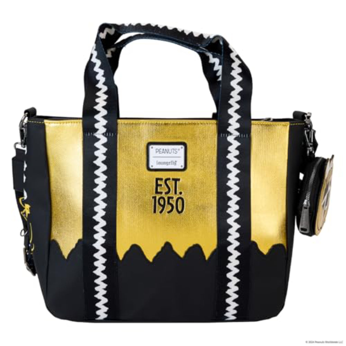 Peanuts 75th Anniversary Snoopy Tote Bag With Coin Bag - Black/Gold