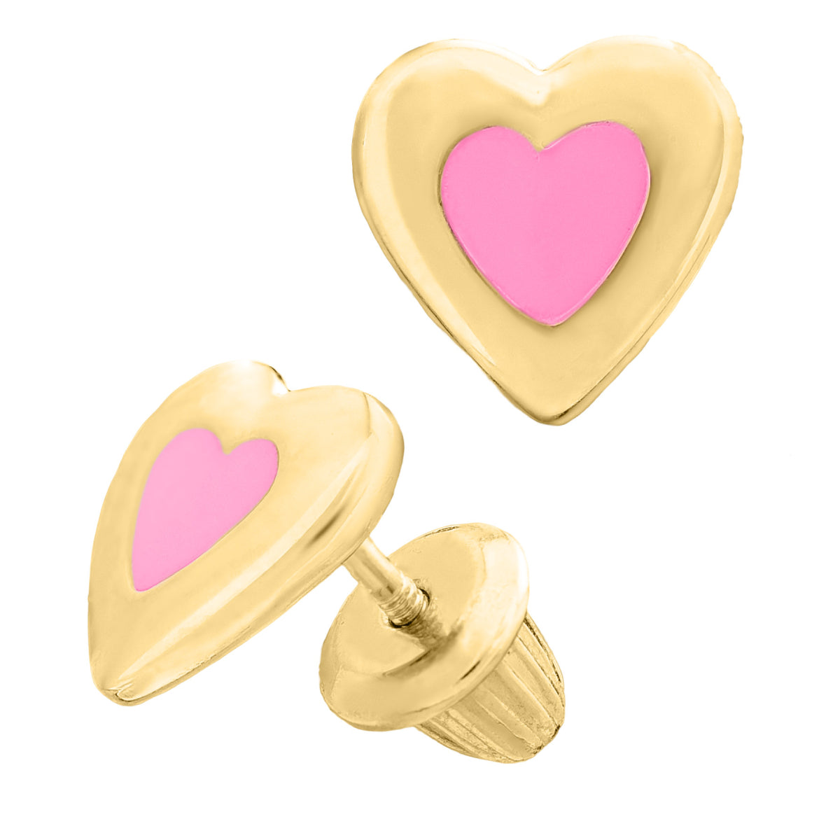 Marathon Pink Heart Earrings in 14K Gold