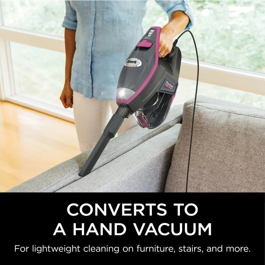 Shark HV371 Rocket Pro DLX Corded Stick Vacuum w LED Headlights Fuchsia