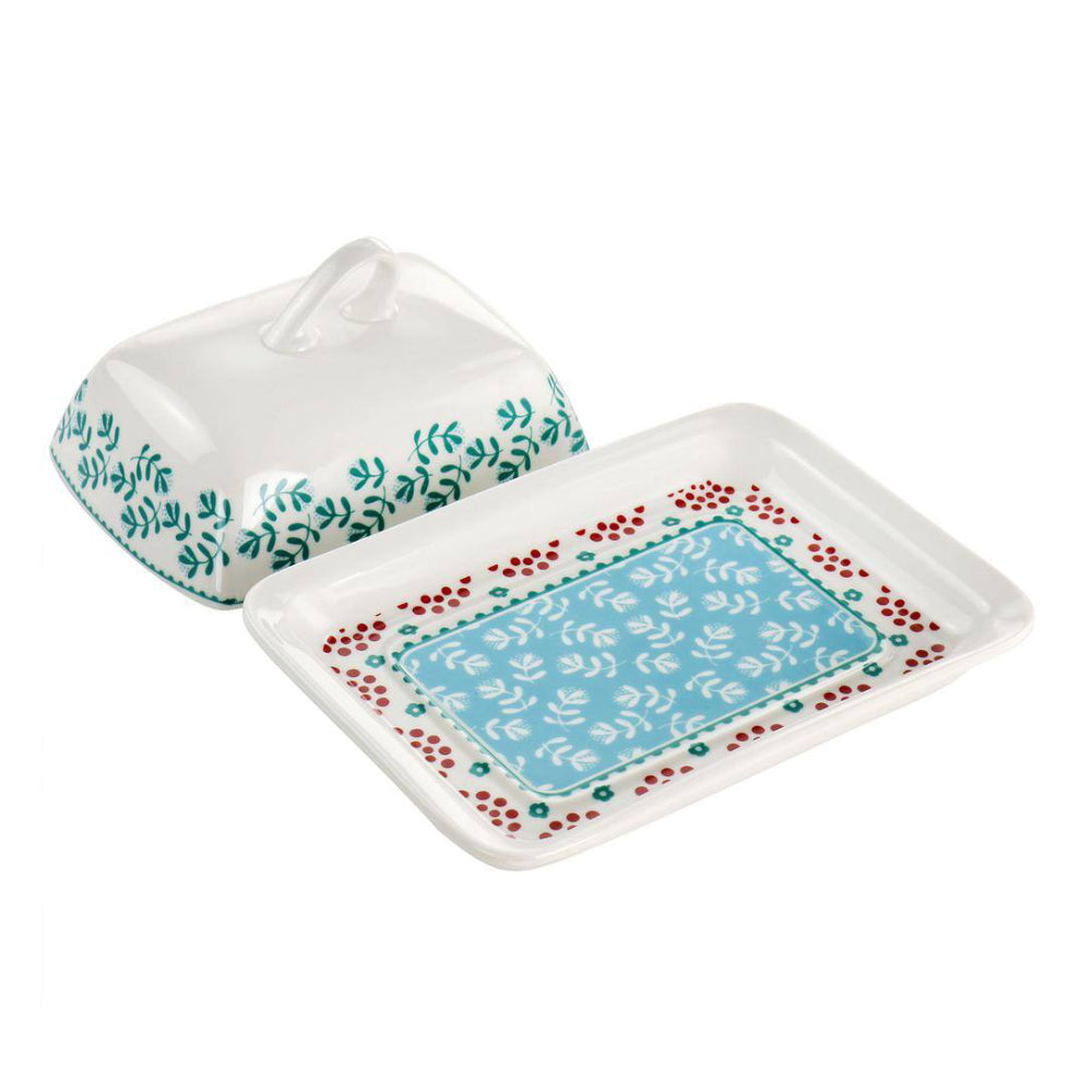 Gibson Home Village Vines Fine Ceramic Butter Dish (2-Piece) - White