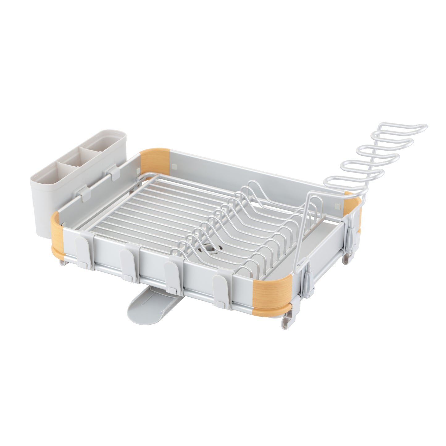 Appliance Basics 035C Aluminum Single-Tier Dish Drying Rack with Wine Glass Holder - White