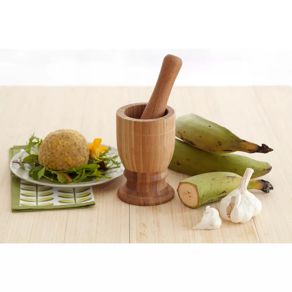 IMUSA Small Bamboo Mortar and Pestle - Brown