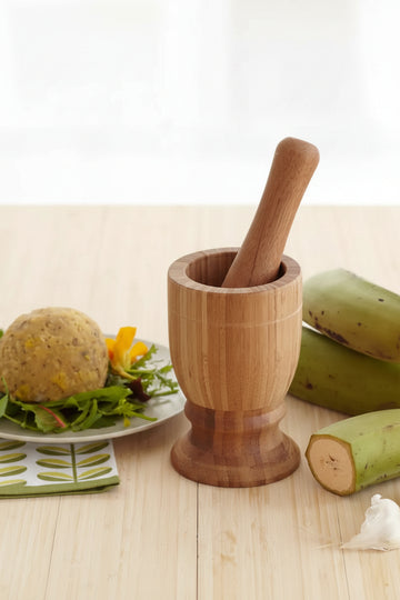 IMUSA Small Bamboo Mortar and Pestle - Brown